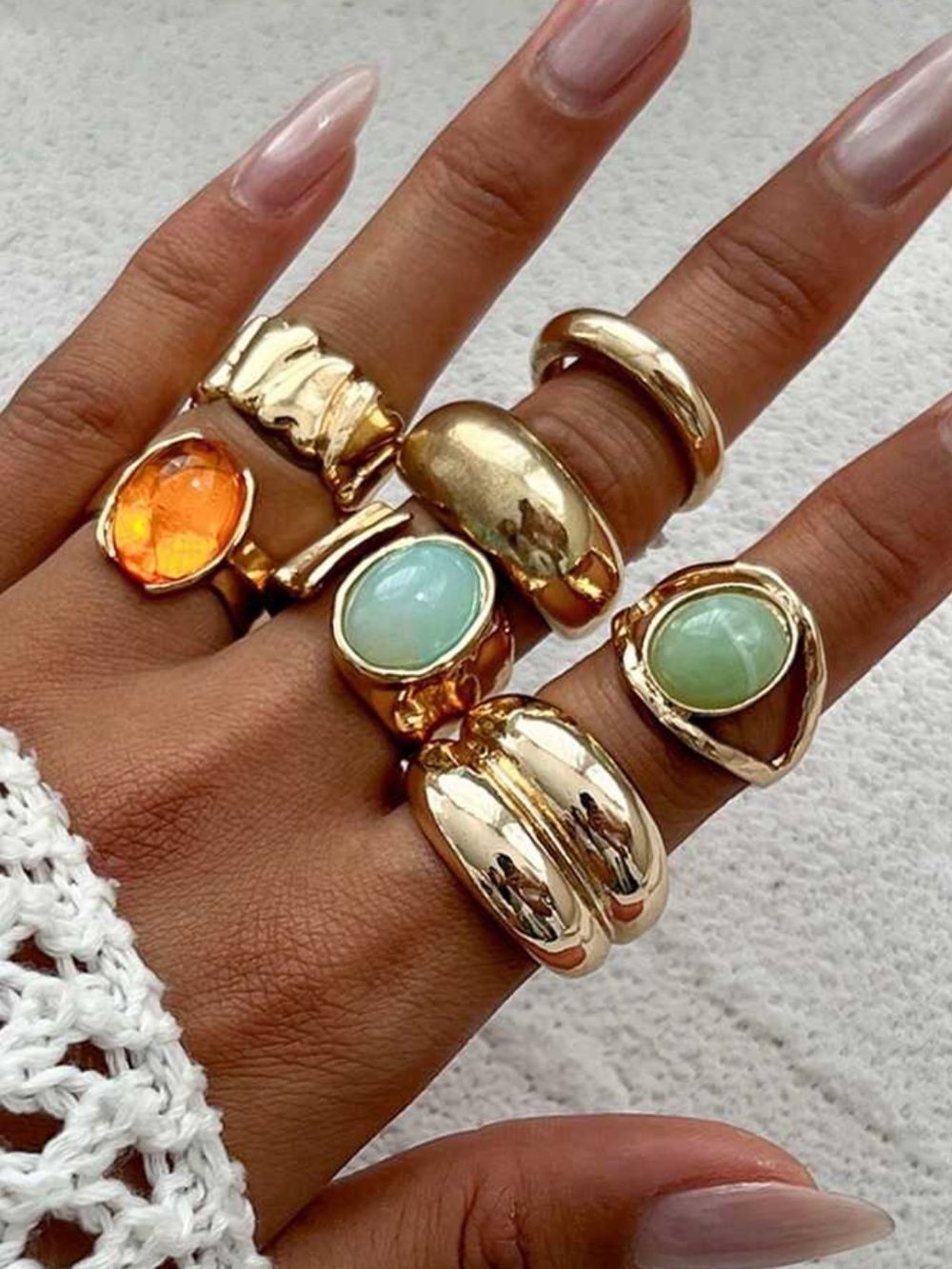 Gold  Statement Rings with Green and Orange Gemstones R800